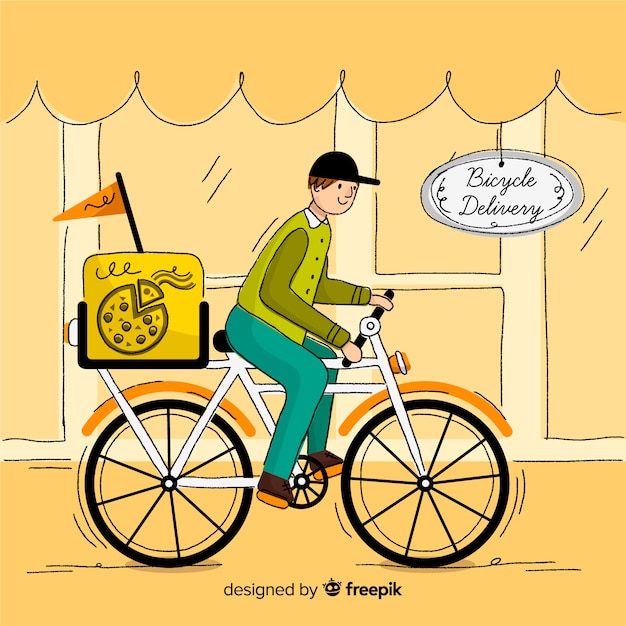 Gratis vector fiets levering concept in de hand getrokken stijl