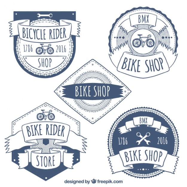 Gratis vector fiets vintage badges in blauwe kleur