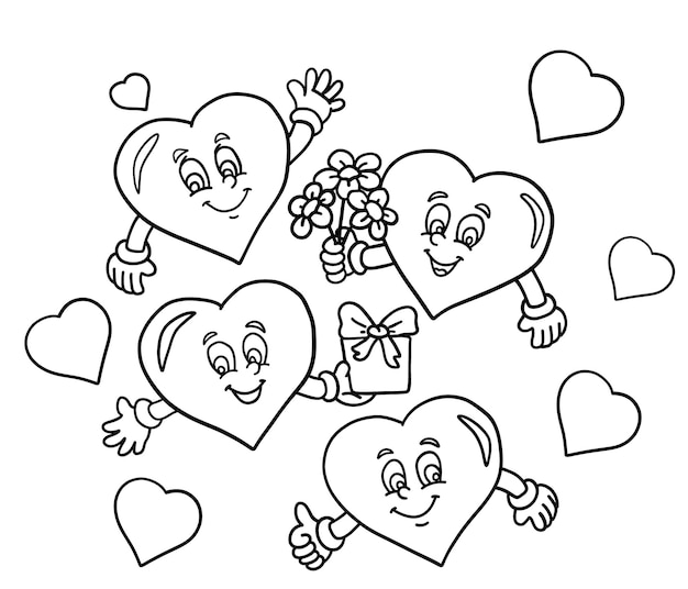 Fijne valentijnsdag. liefdesdag met harten. karikatuur Premium Vector