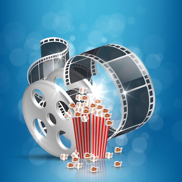 Filmtijd vectorillustratie met popcorn en filmstrip.