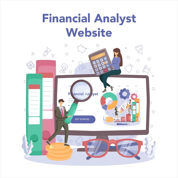 Gratis vector financieel analist online service of platform financieel beheer herziening van optimalisatie en analyse website platte vectorillustratie