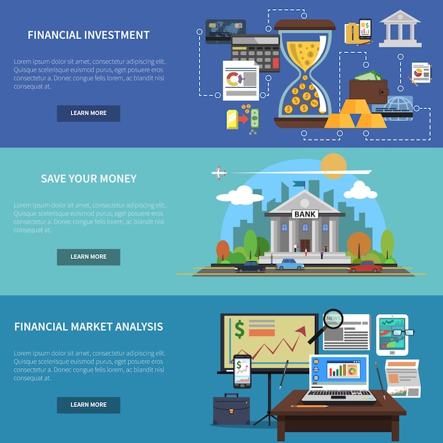 Gratis vector financiering banner horizontale set