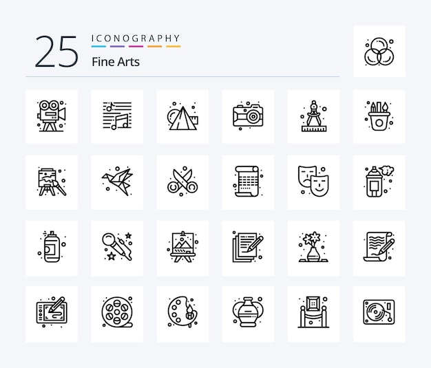 Fine Arts 25 Line icon pack inclusief camera arts song art paint