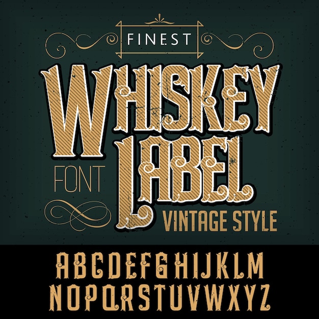 Gratis vector finest whiskey lettertype poster met decoratie op zwarte illustratie