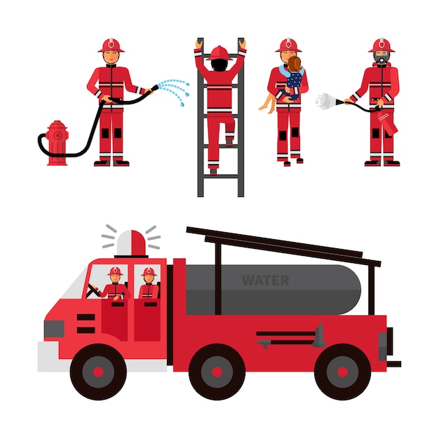 Gratis vector firefighter decoratieve icons set