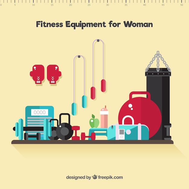 Gratis vector fitness apparatuur voor vrouw in plat design