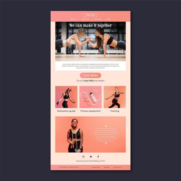 Gratis vector fitness e-mailsjabloon