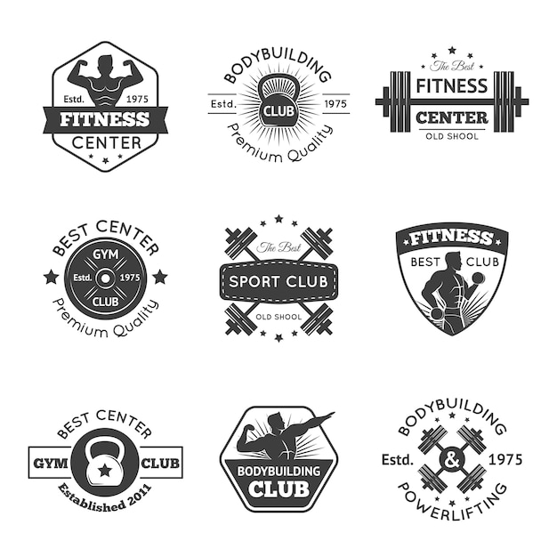 Gratis vector fitness gym emblemen set