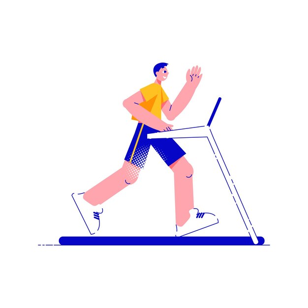 Fitness mensen platte compositie met zijaanzicht van de mens op het runnen van machine vectorillustratie