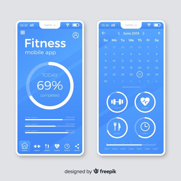 Fitness mobiele app infographic sjabloon vlakke stijl