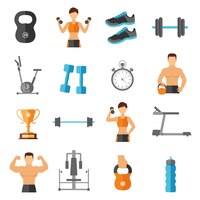 Gratis vector fitness vlakke stijl icons set