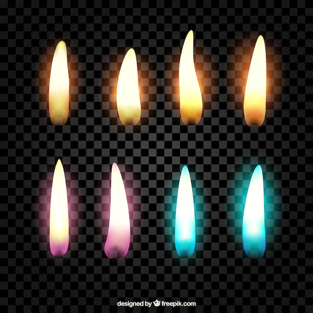 Gratis vector flames verzameling van verschillende kleuren