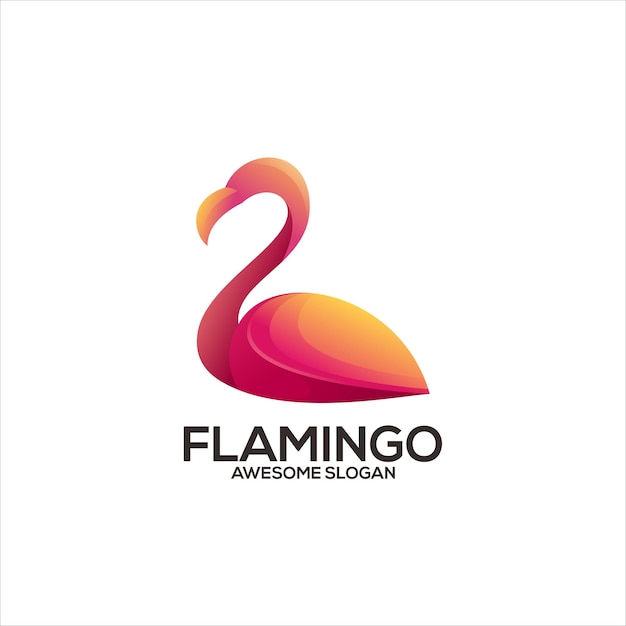 Flamingo gradiënt mascotte illustratie logo ontwerp