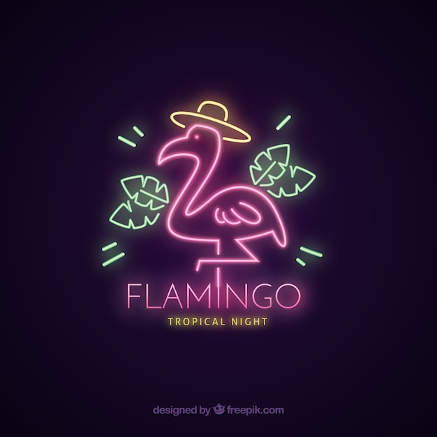 Flamingo-neon met roze licht Gratis Vector