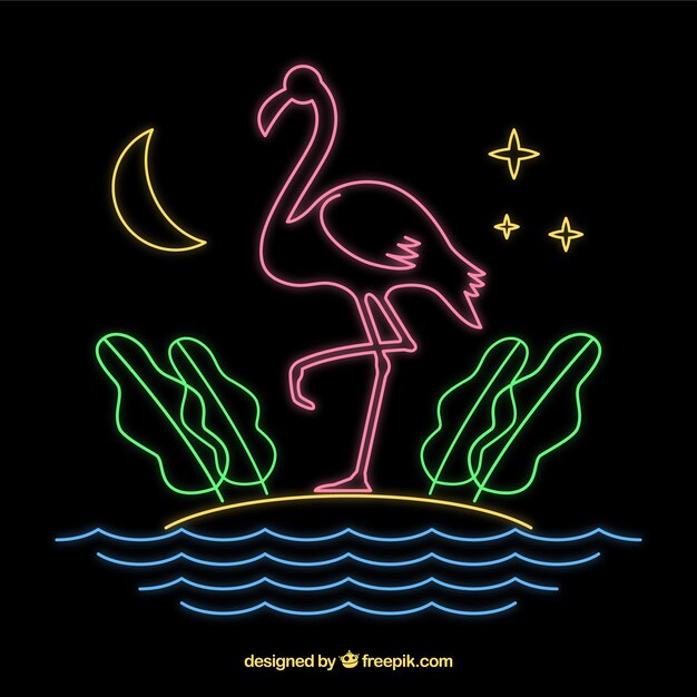 Flamingo-neon met strandelementen