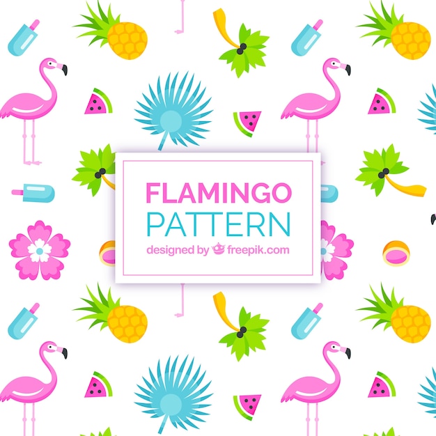 Gratis vector flamingo'spatroon met vruchten in 2d-stijl