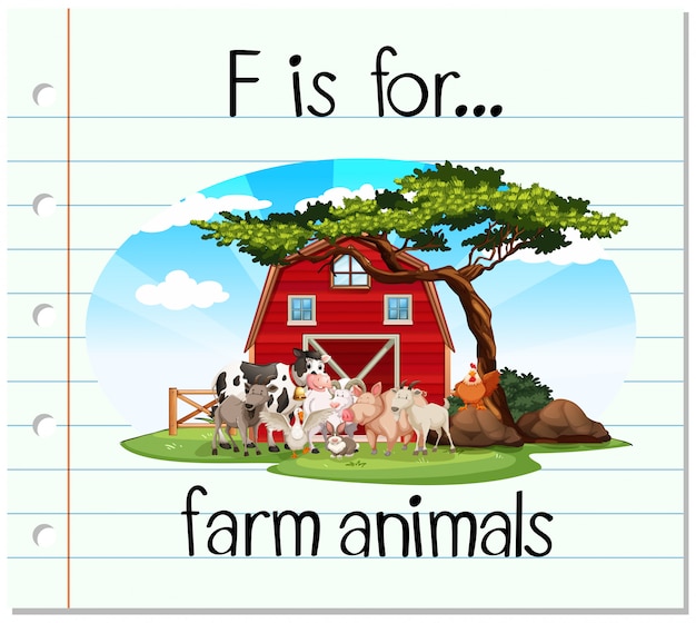 Gratis vector flashcard letter f is voor landbouwhuisdieren