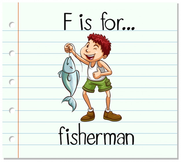 Gratis vector flashcard letter f is voor visser