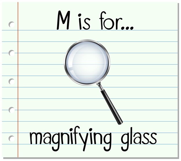 Flashcard letter M is voor vergrootglas