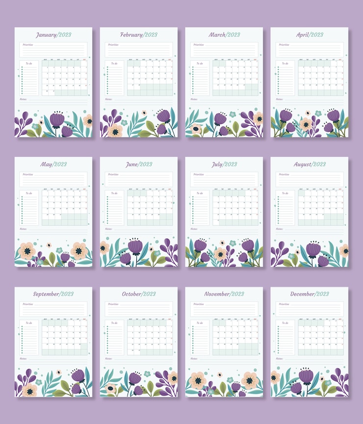 Gratis Vector flat 2023 jaarlijkse muur planner kalendersjabloon