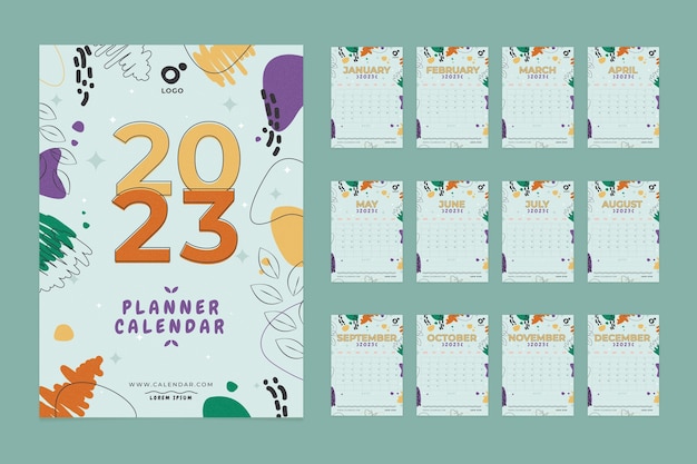 Gratis vector flat 2023 jaarlijkse wandplanner kalendersjabloon