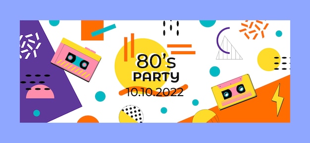 Gratis vector flat 80's themafeest social media voorbladsjabloon