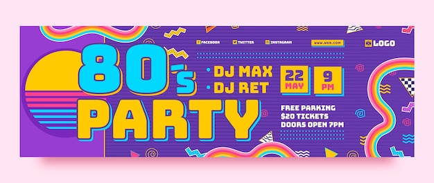 Gratis vector flat 80s party twitter header