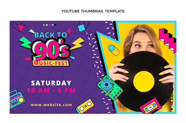 Gratis vector flat 90s nostalgisch muziekfestival youtube thumbnail