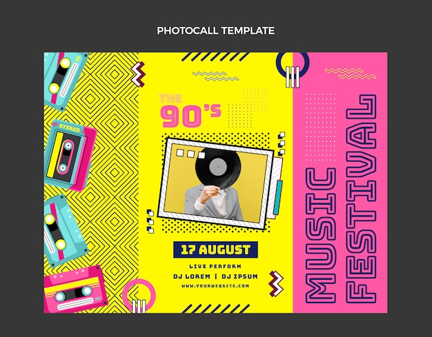 Flat 90s nostalgische muziekfestival photocall