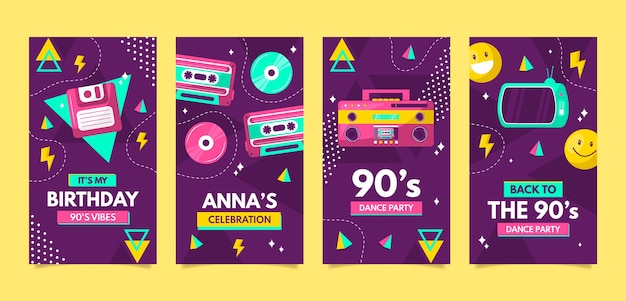 Gratis vector flat 90s party instagram verhalencollectie