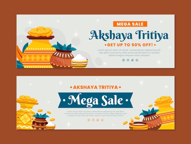 Flat Akshaya Tritiya Sale horizontale banners pack