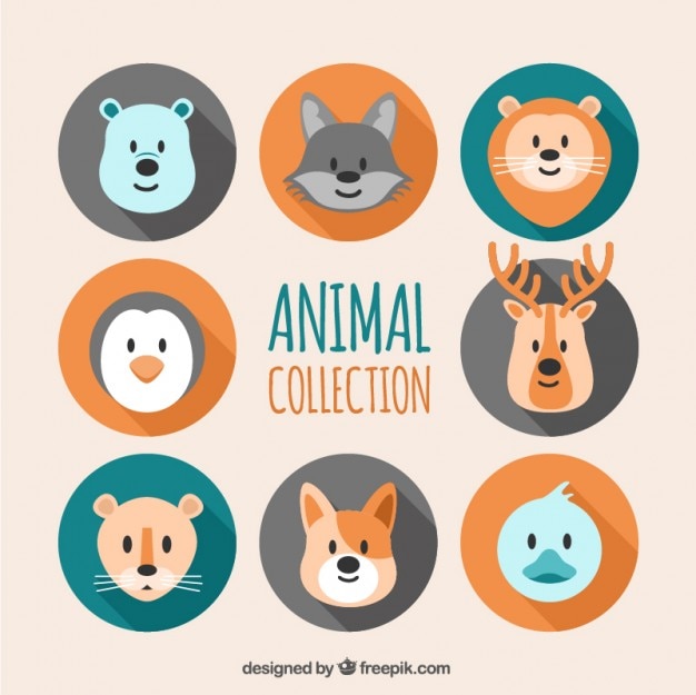 Gratis vector flat animal heads collection