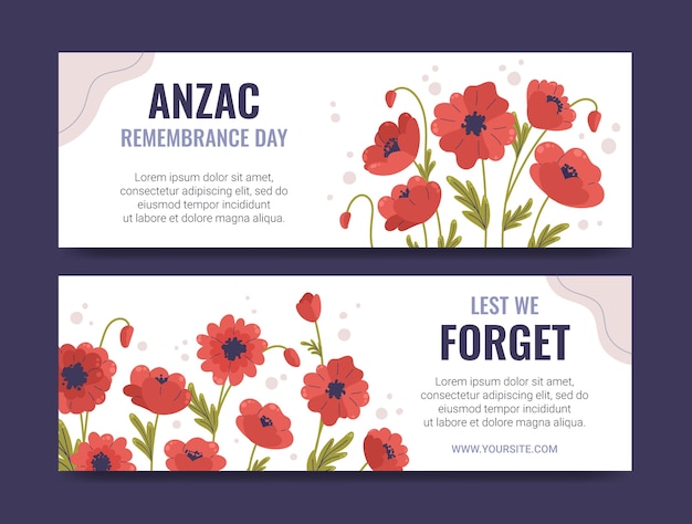 Gratis vector flat anzac day horizontale banners pack