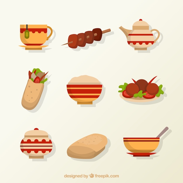 Gratis vector flat arabische voedsel menu's