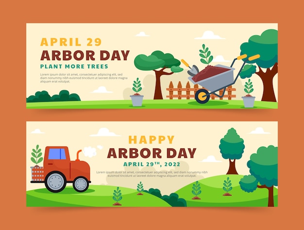 Flat arbor day horizontale banners pack