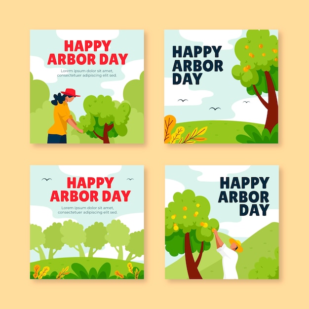 Gratis vector flat arbor day instagram posts collectie