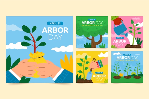 Flat arbor day instagram posts collectie