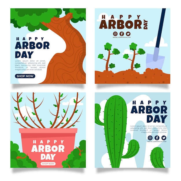 Flat arbor day instagram posts collectie