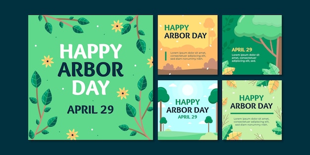 Flat arbor day instagram posts collectie