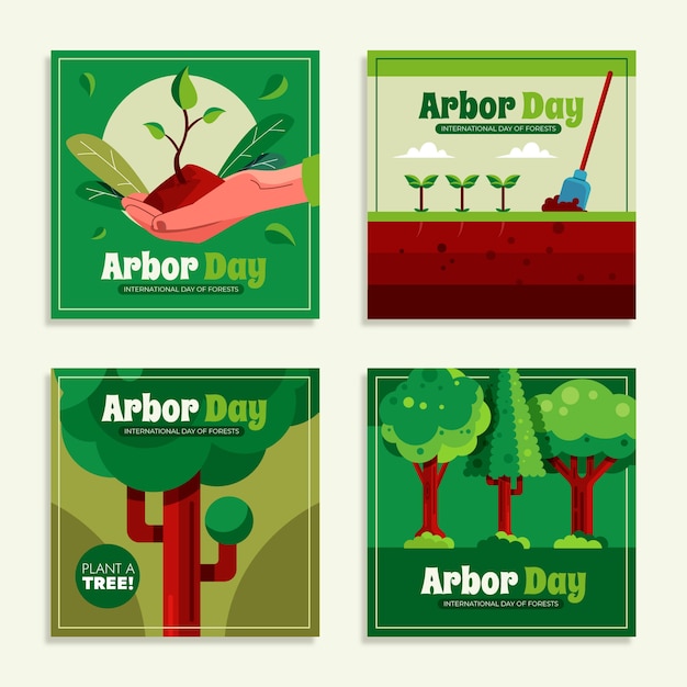 Flat arbor day instagram posts collectie