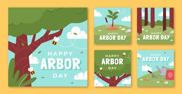 Flat arbor day instagram posts collectie