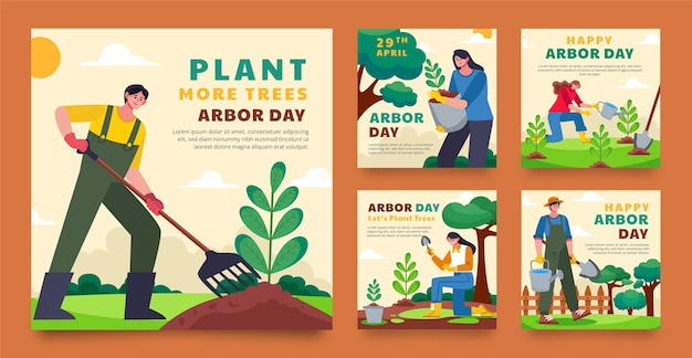 Flat arbor day instagram posts collectie