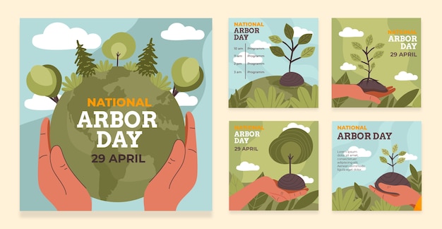 Flat arbor day instagram posts collectie