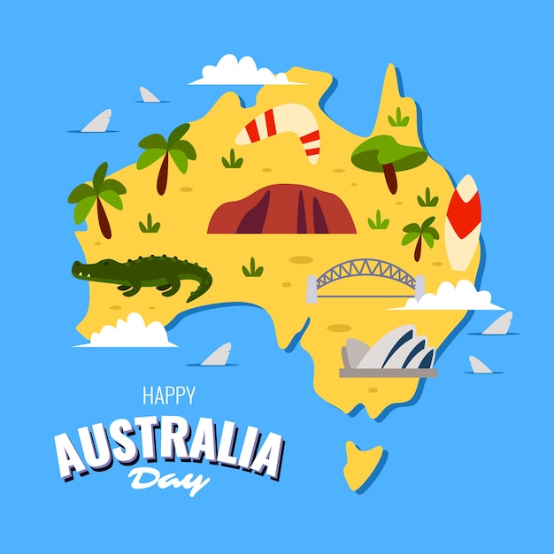 Flat australië dag kaart bovenaanzicht