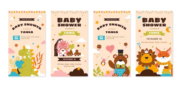 Gratis vector flat baby shower party instagram verhalen collectie