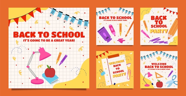 Flat back to school instagram posts collectie