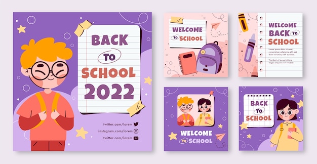 Gratis vector flat back to school instagram posts collectie