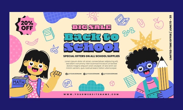 Gratis vector flat back to school social media promo sjabloon met kinderen