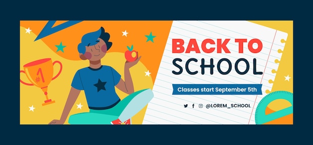 Gratis vector flat back to school social media voorbladsjabloon