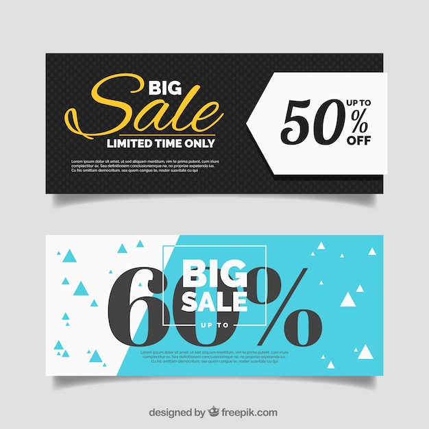 Gratis vector flat banners met grote verkoop